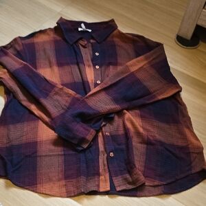 Maurices Plaid Button-Down Shirt - Rust & Navy